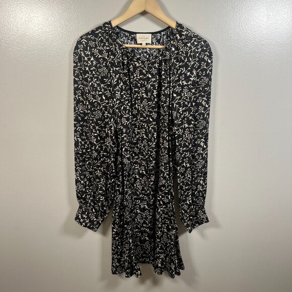 Sezane Merry Floral Mini Dress Size 46 US 14 Black Ivory Casual Feminine No Belt - Picture 1 of 10